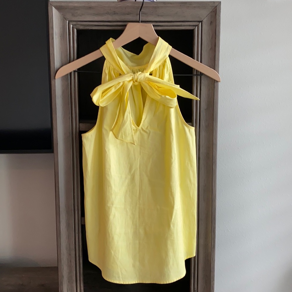 J.Crew Yellow Poplin Tie Neck Top Size 00P - Picture 6 of 7